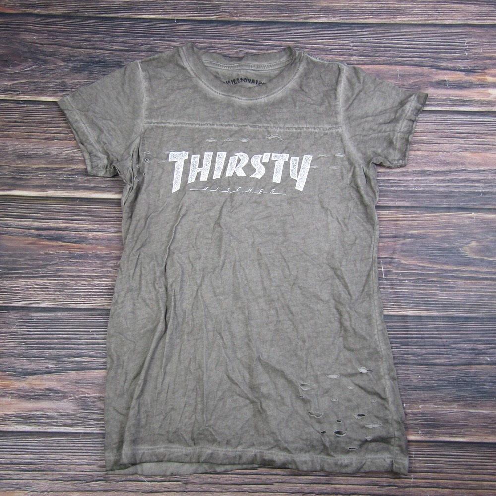 Chillionaire NEW Adult Womens Unisex Gray Thirsty Graphic Tee T Shirt Joke Funny